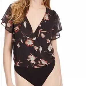 NWT Ash & Violet sexy partly sheer floral v neck bodysuit size small